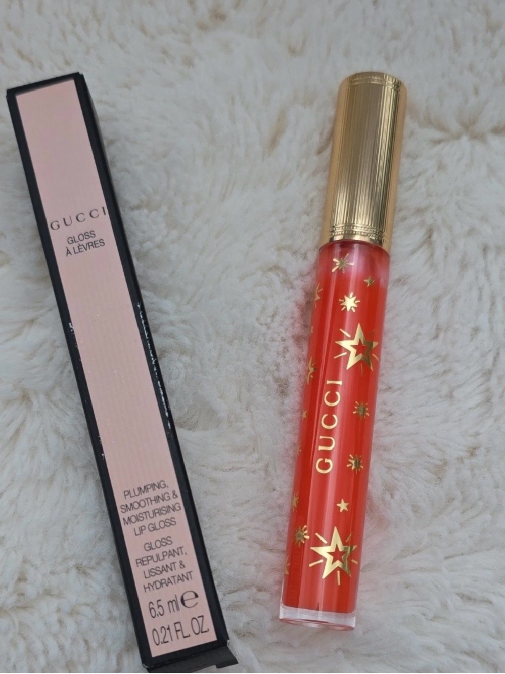 Gucci Gloss À Lèvres Lip Gloss — Coral Red with Gold Accents